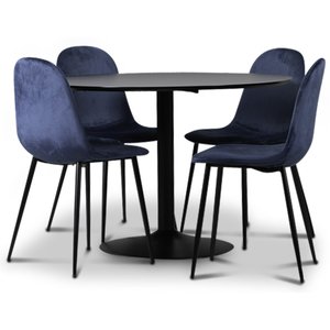 Seat spisegruppe, spisebord med 4 stk Carisma flyelsstoler - Svart/Bl