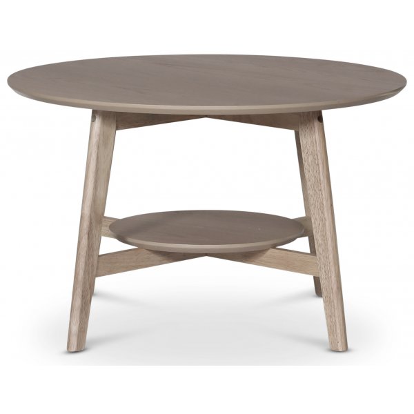 Bridge rundt salongbord med hylle 80 cm - Whitewash