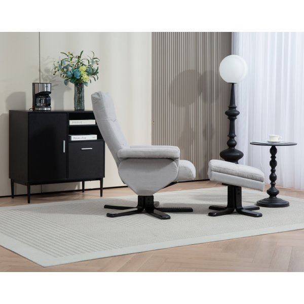 Duva recliner lenestol med fotskammel - Grtt stoff