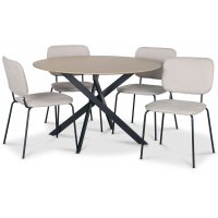 Hogrän spisegruppe Ø120 cm bord i lyst tre + 4 stk Lokrume beige stoler Hogrän spisegruppe Ø120 cm bord i lyst tre + 4 stk Lokrume beige stoler