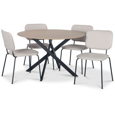 Hogrän spisegruppe Ø120 cm bord i lyst tre + 4 stk Lokrume beige stoler