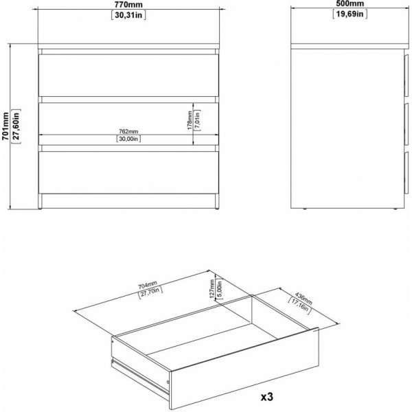 Naia kommode med 3 skuffer - Sort Naia kommode med 3 skuffer - Sort