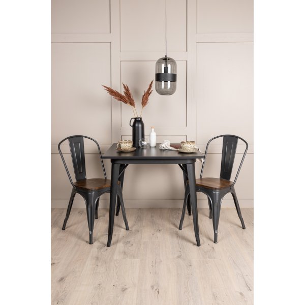 Tempe spisegruppe, stålbord med 2 stålstoler - Sort/valnøtt + 2.00 x Møbelføtter Tempe spisegruppe, stålbord med 2 stålstoler - Sort/valnøtt + 2.00 x Møbelføtter