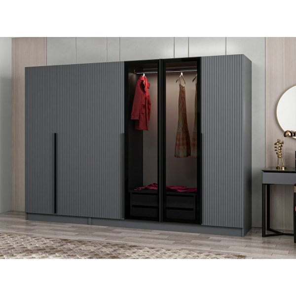 Cikani garderobe med speildør 225x52x210 cm - Antrasitt Cikani garderobe med speildør 225x52x210 cm - Antrasitt