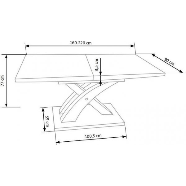 Bonita spisebord 160-220 cm - Hvit/sort