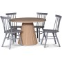 Cleo spisegruppe, rundt bord 110 cm, inkludert 4 stk. gr Orust pinnestoler - Whitewash/eikefiner