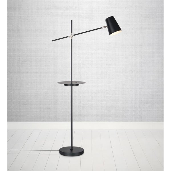 Linear gulvlampe med USB - Svart