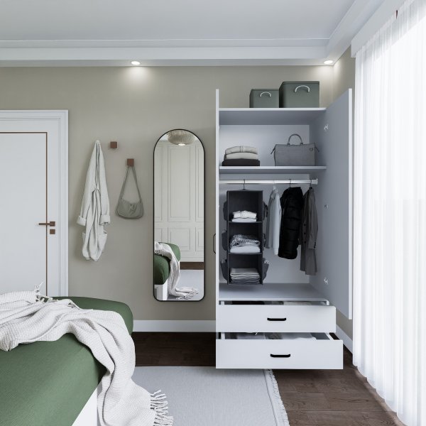 Yaman garderobe 80 x 47 x 182 cm - Matt hvit Yaman garderobe 80 x 47 x 182 cm - Matt hvit