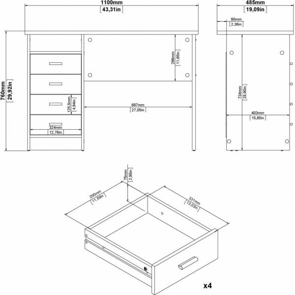 Function Plus skrivebord 110 x 48,5 x 76 cm - Hvit Function Plus skrivebord 110 x 48,5 x 76 cm - Hvit