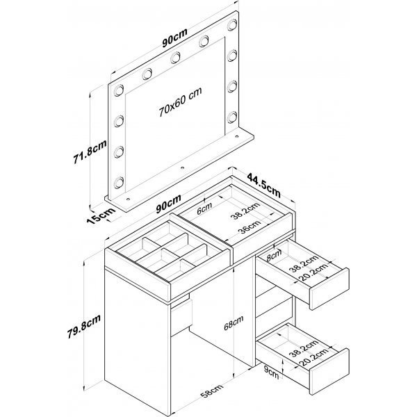 Bijou sminkebord 17 - 90 x 44,5 cm - Hvit Bijou sminkebord 17 - 90 x 44,5 cm - Hvit