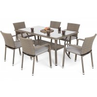 Spisegruppe Sumba bord + 6 stoler & seteputer - Beige melert Spisegruppe Sumba bord + 6 stoler & seteputer - Beige melert