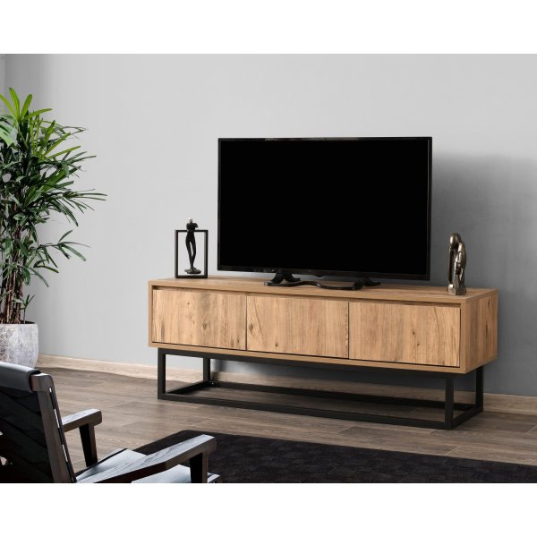 Tilsim mediebenk, 140 cm - Svart/furu