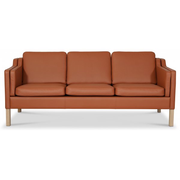Salvatore 3-seter skinnsofa - Cognac (skinn) / Lyst tre