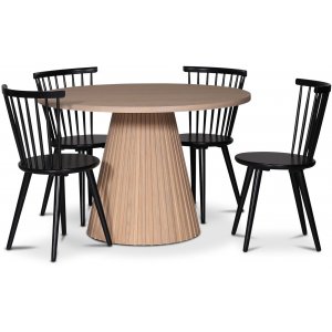 Cleo spisegruppe, rundt bord 110 cm, inkludert 4 stk. svarte Castor pinnestoler - Whitewash/eikefiner Cleo spisegruppe, rundt bord 110 cm, inkludert 4 stk. svarte Castor pinnestoler - Whitewash/eikefiner
