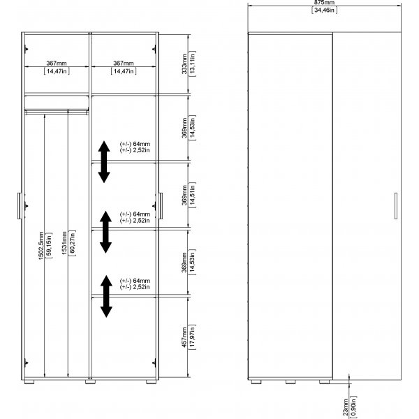 Pepe garderobe med 2 dører - Eik/hvit Pepe garderobe med 2 dører - Eik/hvit