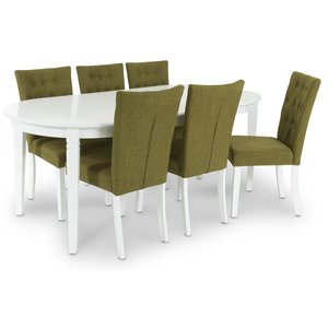 Sandhamn Spisegruppe Ovalt bord med 6 Crocket stoler i Grnt stoff