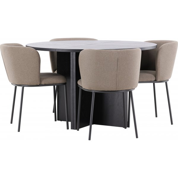 Spisebord Strada med 4 Edina stoler - Brun/svart + 4.00 x Stolpute Spisebord Strada med 4 Edina stoler - Brun/svart + 4.00 x Stolpute