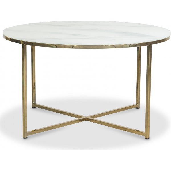 Palasso sofabord 80 cm diameter - Messing / lys marmorering