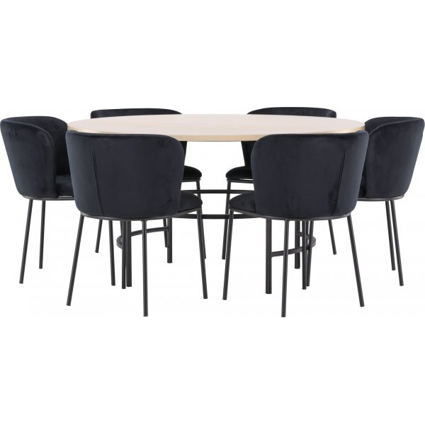 Spisebord Copenhagen med 6 Edina stoler - Sort/hvitkalket Spisebord Copenhagen med 6 Edina stoler - Sort/hvitkalket