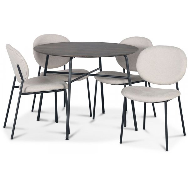 Tofta spisegruppe 100 cm bord i mrkt tre + 4 stk. Tofta beige stoler