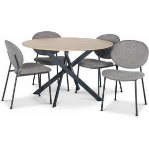 Hogrn spisegruppe 120 cm bord i lyst tre + 4 stk Tofta gr stoler