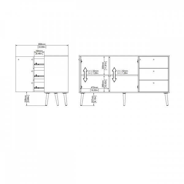 Bodo skjenk 2 d�rer + 3 skuffer
