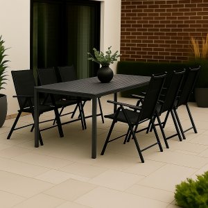 Spisegruppe: 6 stoler og spisebord 205 x 90 cm svart/grått - Las Vegas/Asta Spisegruppe: 6 stoler og spisebord 205 x 90 cm svart/grått - Las Vegas/Asta