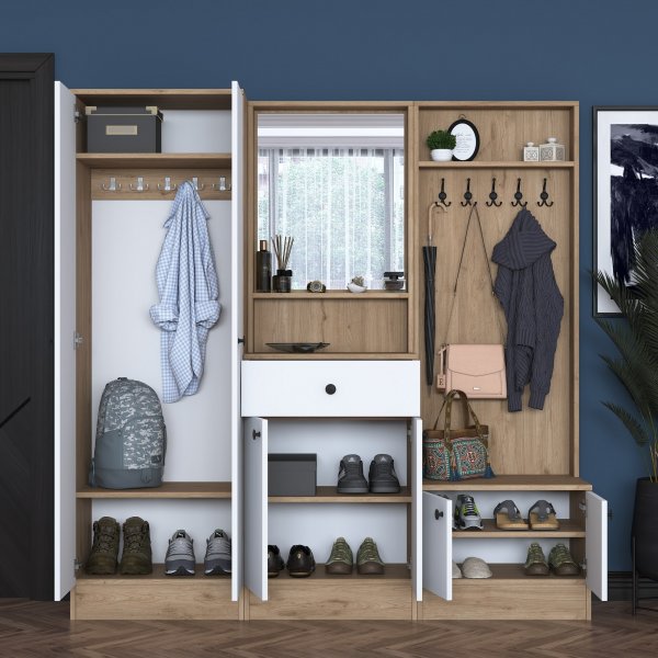 Mendy hallmøbler - Hvit/valnøtt Mendy hallmøbler - Hvit/valnøtt