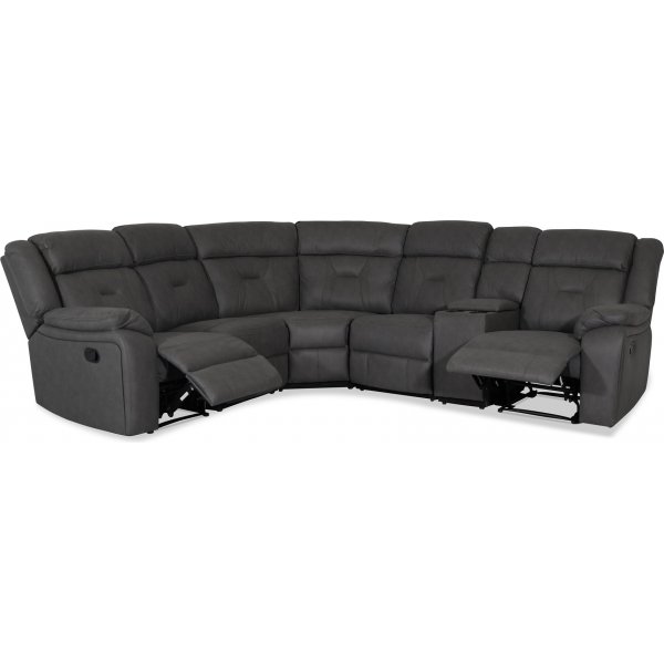 Manhattan hjrnesofa - recliner og drikkeholder - Gr PU