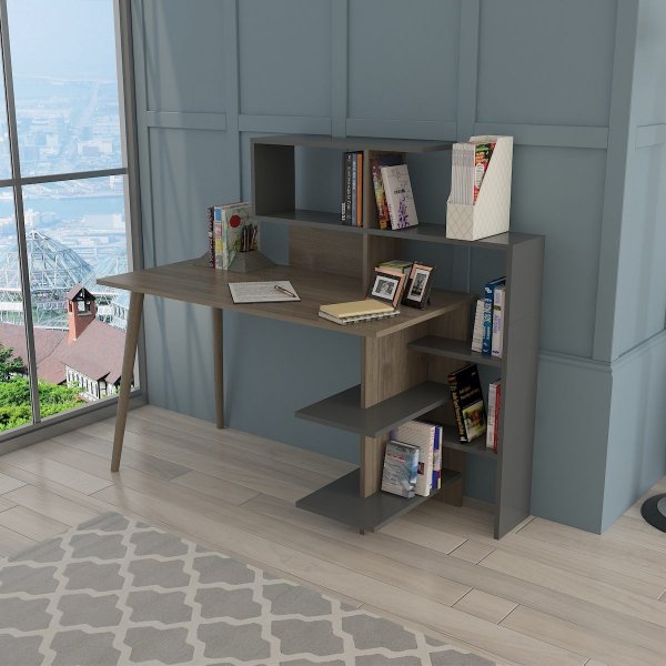 Uzay skrivebord 141,8x60 cm - Antrasitt/valnøtt Uzay skrivebord 141,8x60 cm - Antrasitt/valnøtt