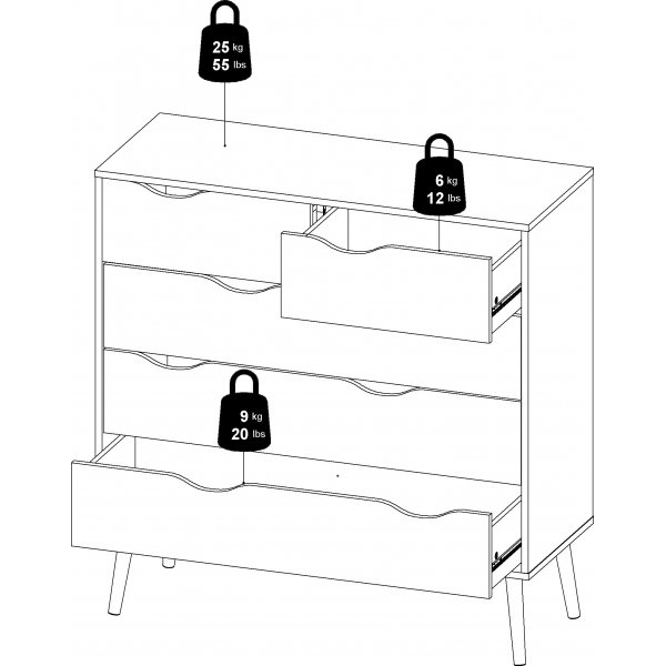 Oslo kommode med 5 skuffer - Hvit/eik Oslo kommode med 5 skuffer - Hvit/eik