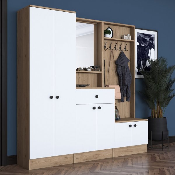 Mendy hallmøbler - Hvit/valnøtt Mendy hallmøbler - Hvit/valnøtt