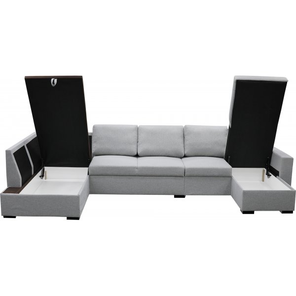 U-formet sofa med oppbevaring 367 cm gr + Tekstilrens for mbler