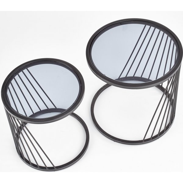 Ambani salongbord Ø42/50 cm - Røkt glass/sort Ambani salongbord Ø42/50 cm - Røkt glass/sort