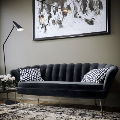Musslan 3-seters sofa - Svart / krom + Mbelpleiesett for tekstiler