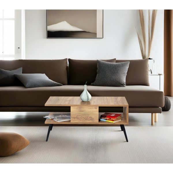 Bukle sofabord 90 x 50 cm - Furu/sort Bukle sofabord 90 x 50 cm - Furu/sort