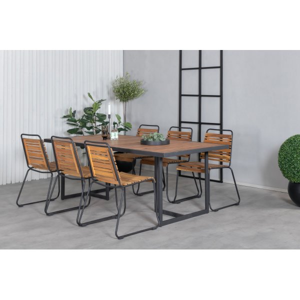 Khung uteservering sett med 6 Bois stoler - Sort/Naturlig