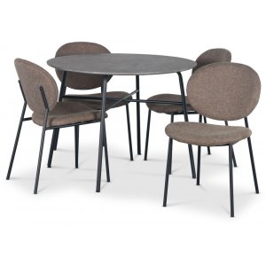 Tofta spisegruppe Ø100 cm bord i betongimitasjon + 4 stk Tofta brune stoler Tofta spisegruppe Ø100 cm bord i betongimitasjon + 4 stk Tofta brune stoler