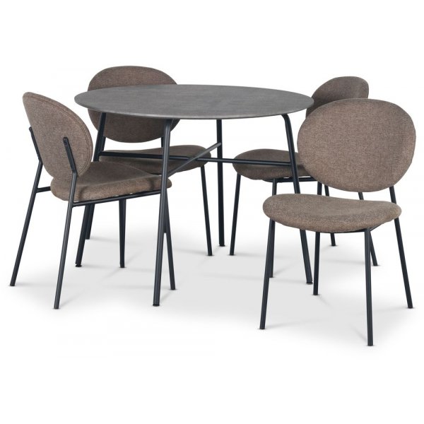 Tofta spisegruppe 100 cm bord i betongimitasjon + 4 stk Tofta brune stoler