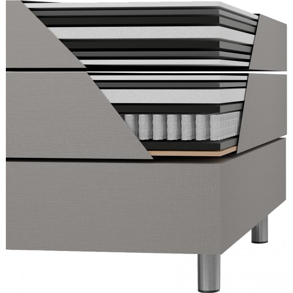 Seng 120x200 cm beige med oppbevaring, 5 soner pocketfjrer