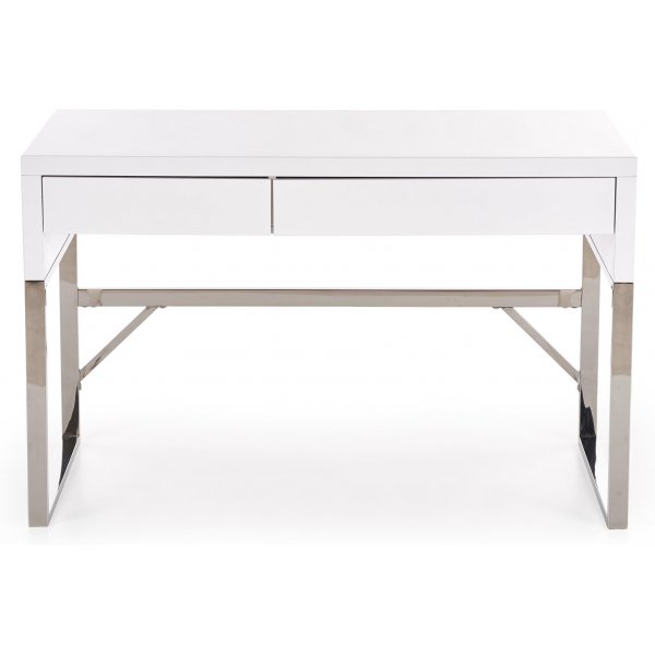 Caitlyn skrivebord i hvit h�yglans 120x60 cm forkrommede ben