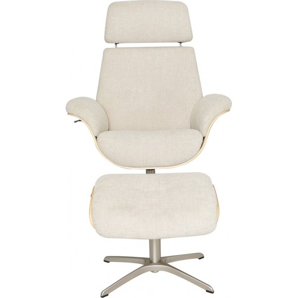 Falcon lenestol med fotskammel - Lys beige/hvitpigmentert eik Falcon lenestol med fotskammel - Lys beige/hvitpigmentert eik
