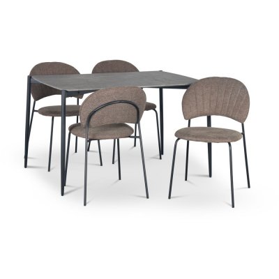 Lokrume spisegruppe med bord på 120 cm i betongimitasjon + 4 stk Hogrän brune stoler