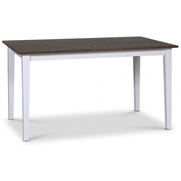 Skagen spisegruppe; spisebord 140 cm - Hvit / brunfarget eik med 4 Danderyd No.16 spisestoler Svart + 3.00 x Møbelføtter Skagen spisegruppe; spisebord 140 cm - Hvit / brunfarget eik med 4 Danderyd No.16 spisestoler Svart + 3.00 x Møbelføtter