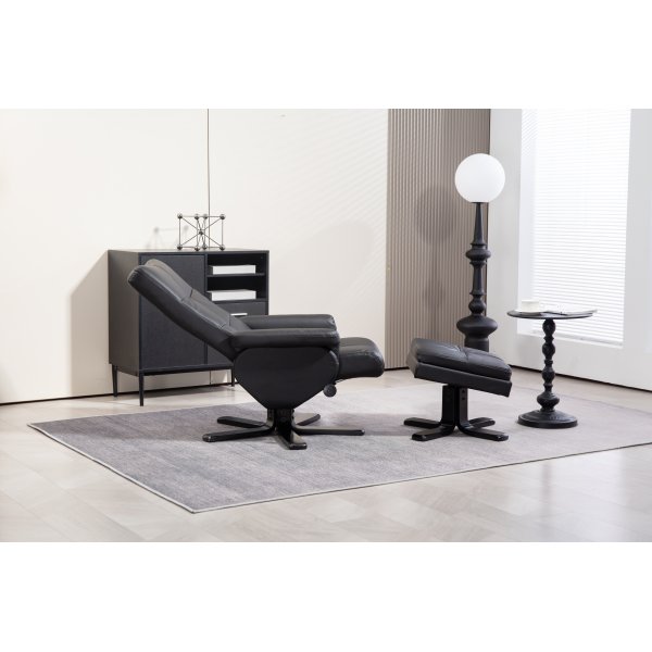 Duvns reclinerlenestol med fotskammel - Svart PU