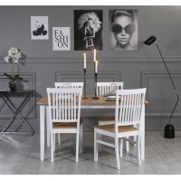 Fårö spisegruppe: Bord 140 cm inkludert 4 stk Fårö stoler - Eik/hvit Fårö spisegruppe: Bord 140 cm inkludert 4 stk Fårö stoler - Eik/hvit