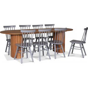 PiPi oval spisegruppe, 240 cm, inkludert 8 stk. grå Orust pinnestoler - Oljet eikefiner PiPi oval spisegruppe, 240 cm, inkludert 8 stk. grå Orust pinnestoler - Oljet eikefiner