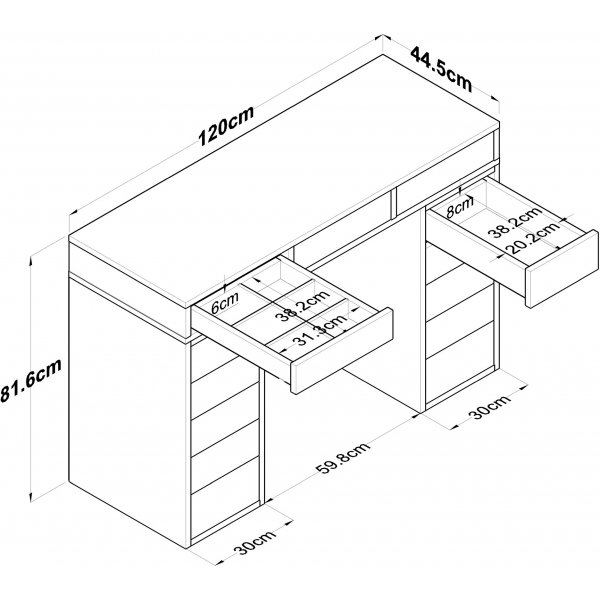 Bijou sminkebord 6 - 120 x 44,5 cm - Hvit Bijou sminkebord 6 - 120 x 44,5 cm - Hvit