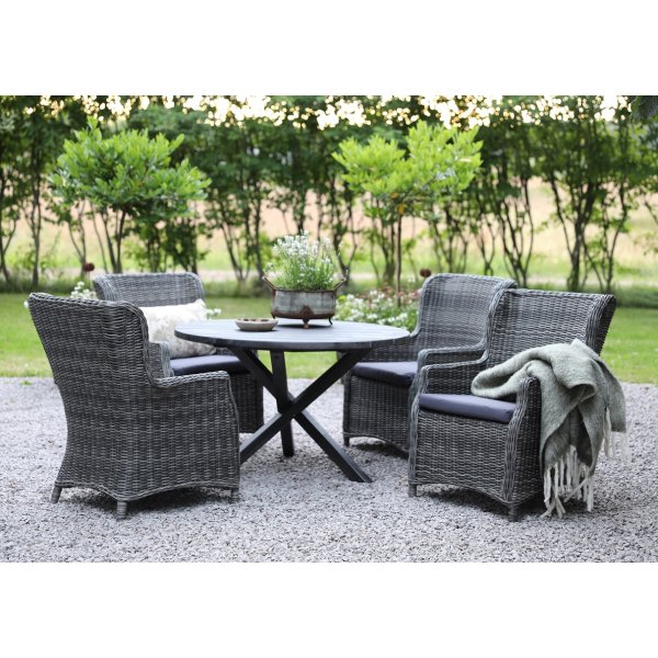 Spisegruppe Mercury: Scottsdale runde bord inkludert 4 stk. Jacksonville lenestoler i gr kunstrotting