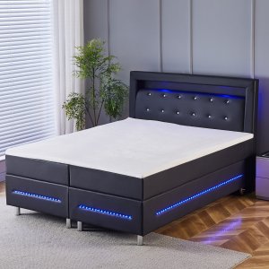 New York sort dobbeltseng med LED-belysning 180 x 200 cm New York sort dobbeltseng med LED-belysning 180 x 200 cm